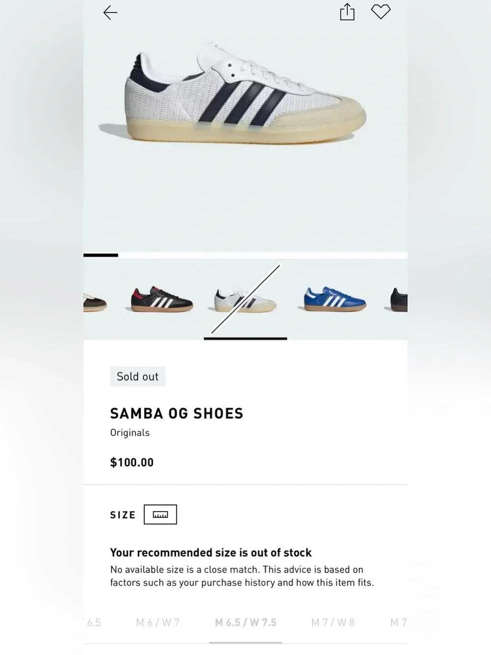 Adidas Samba OG Cardboard JH5633 Size 7.5 Cloud White Night Indigo Cream White